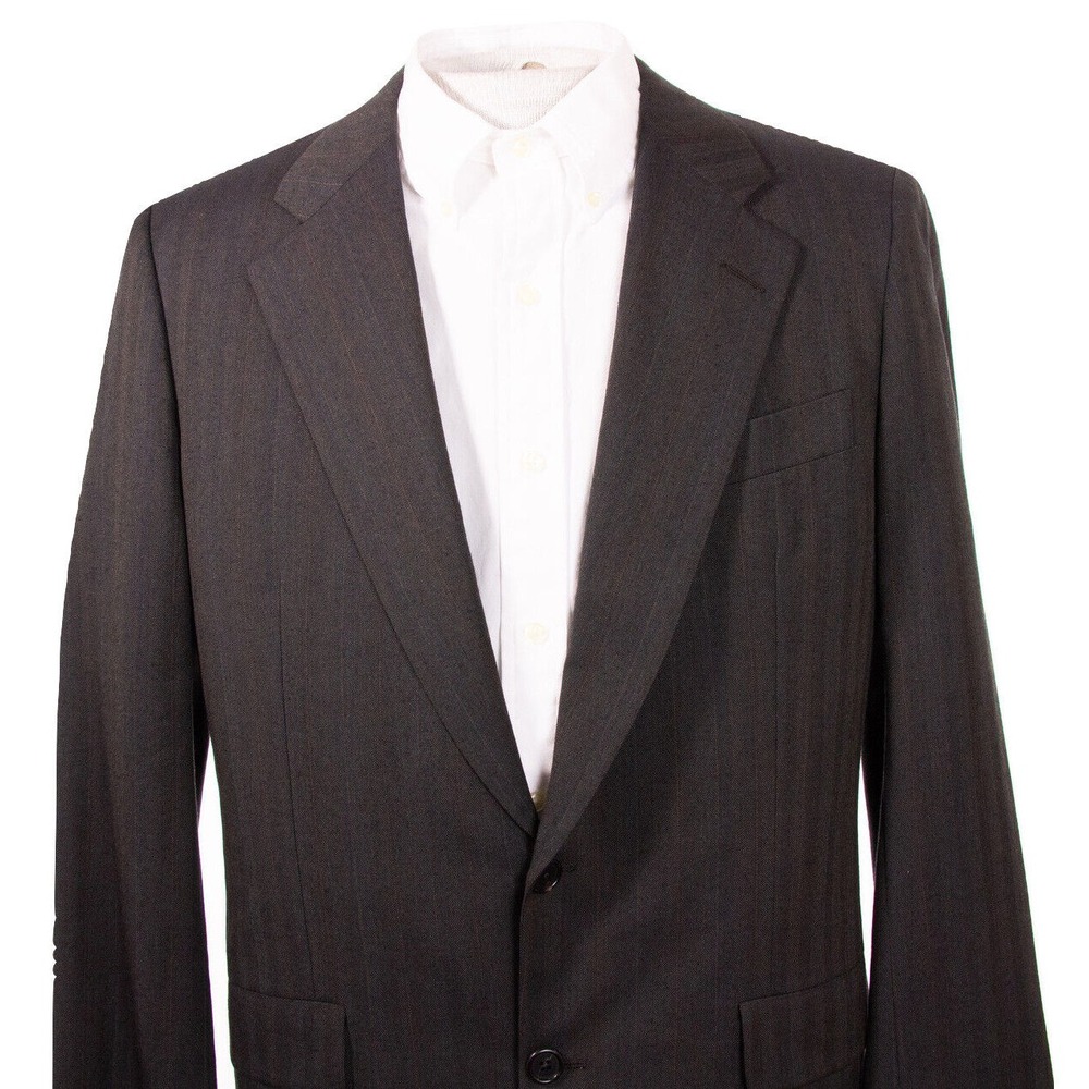 Hickey‎ Freeman Mens 39 R Charcoal Herringbone Texture Striped Wool Sports Coat